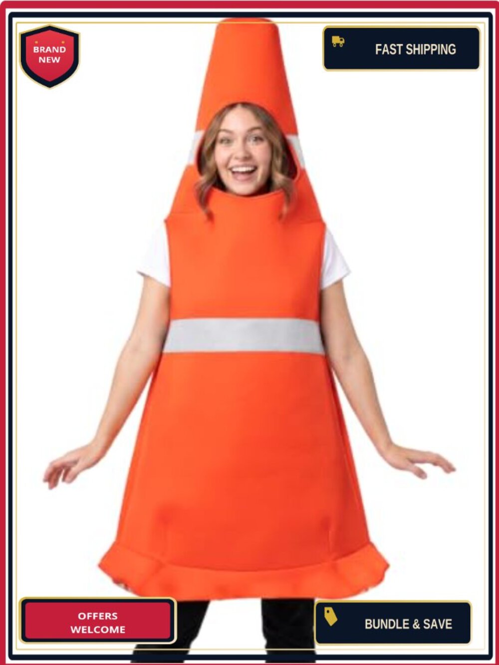 Adult Traffic Cone Costume Halloween Party 50 Inch Unisex